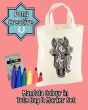 Load image into Gallery viewer, Pony Creative Mandala Colour-In Canvas Tote Bag & Fabric Marker Set!