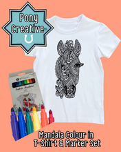 Load image into Gallery viewer, Pony Creative Mandala Colour-In T-Shirt & Fabric Marker Set!