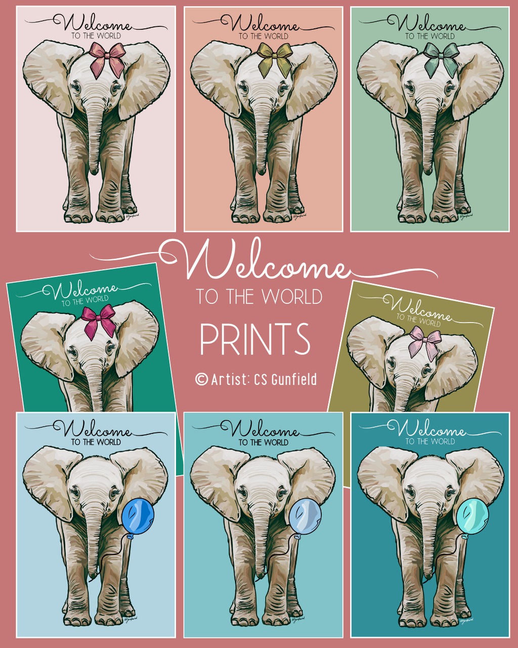 Welcome to the World Baby Elephant Illustration printable