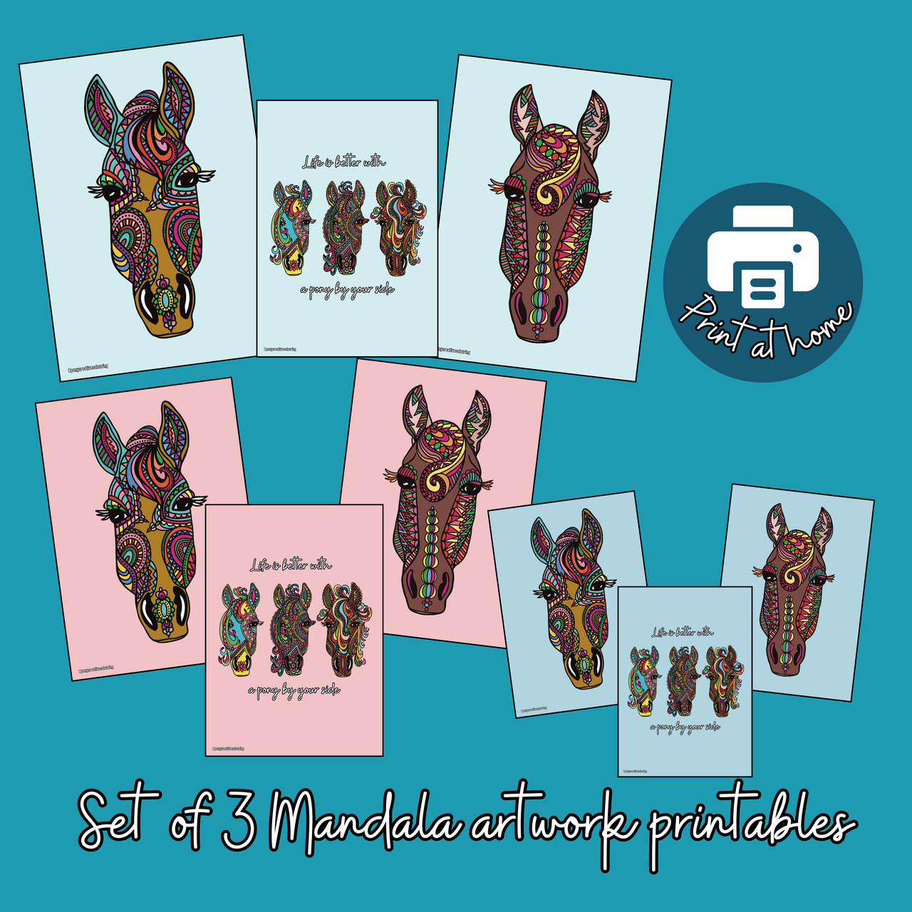 Pony Creative Mandala Artwork Prints set of 3