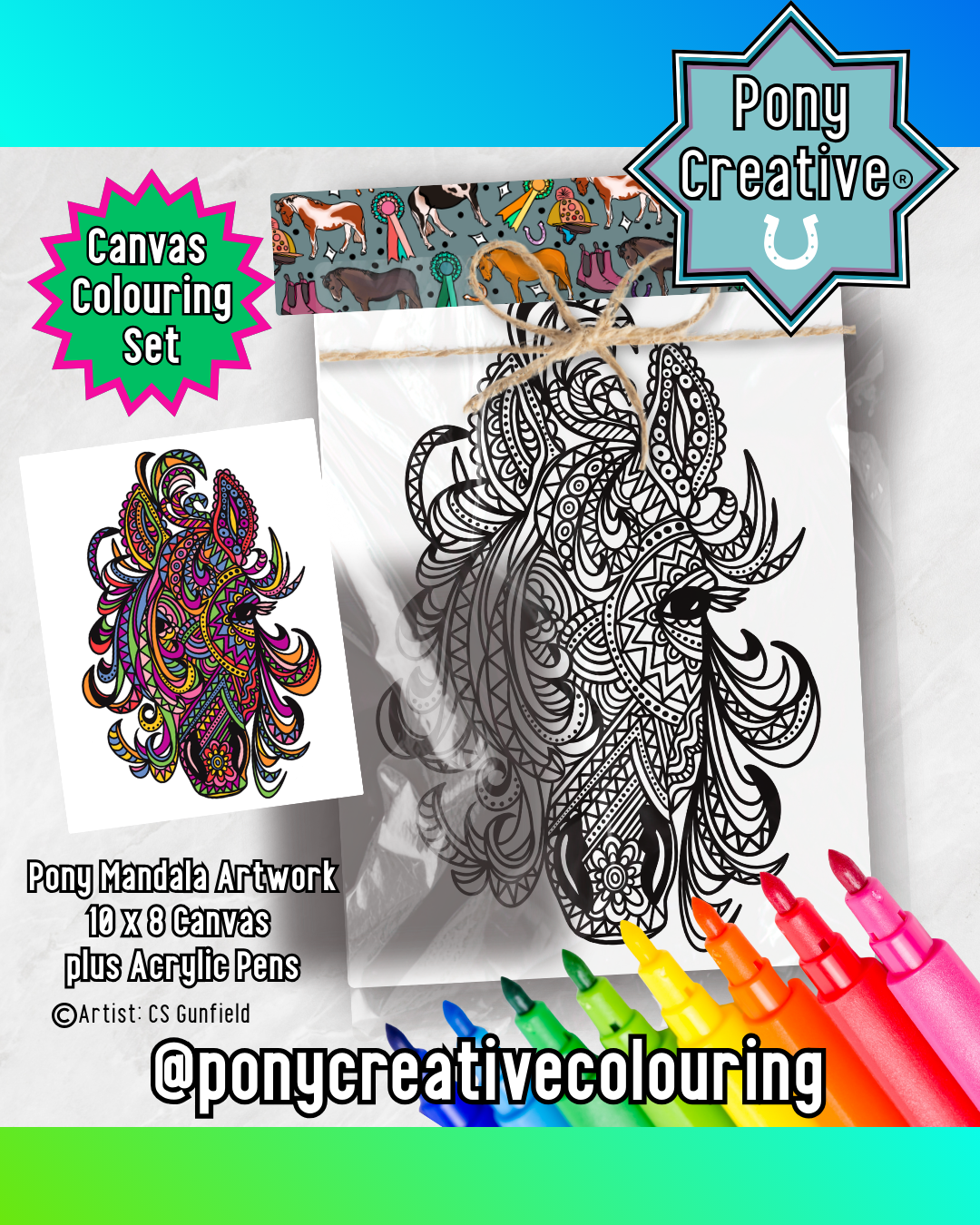 Pony Creative Mandala Colour-In Canvas & Acrylic Marker Set!