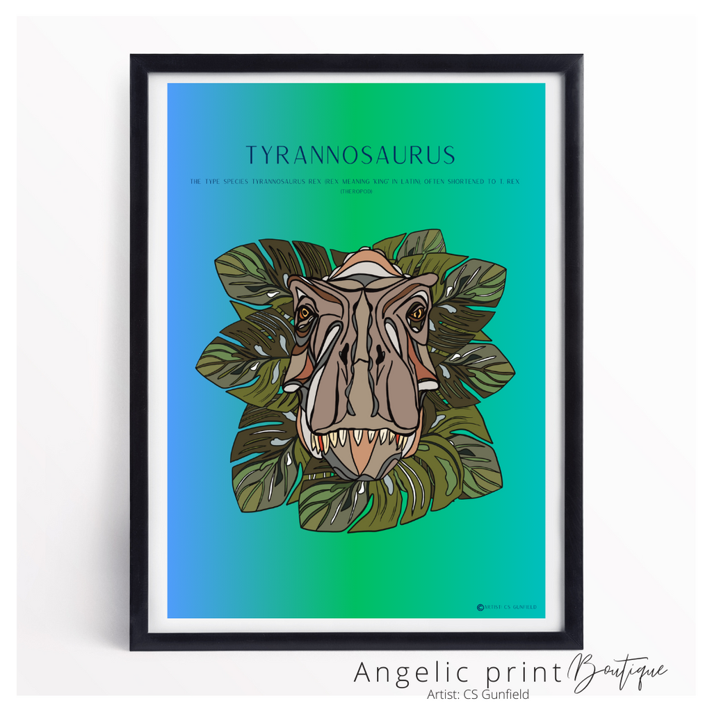 Hand illustrated Digital Dino prints set of 2