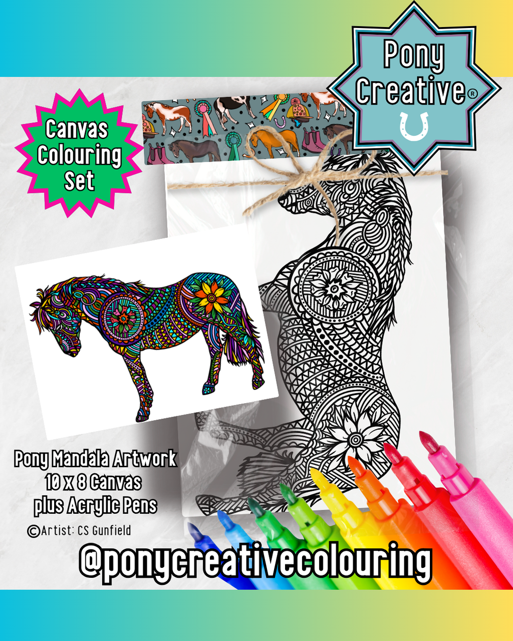 Pony Creative Mandala Colour-In Canvas & Acrylic Marker Set!
