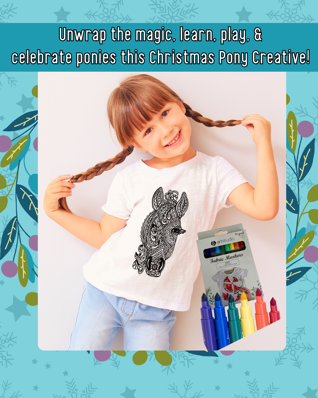 Pony Creative Mandala Colour-In T-Shirt & Fabric Marker Set!