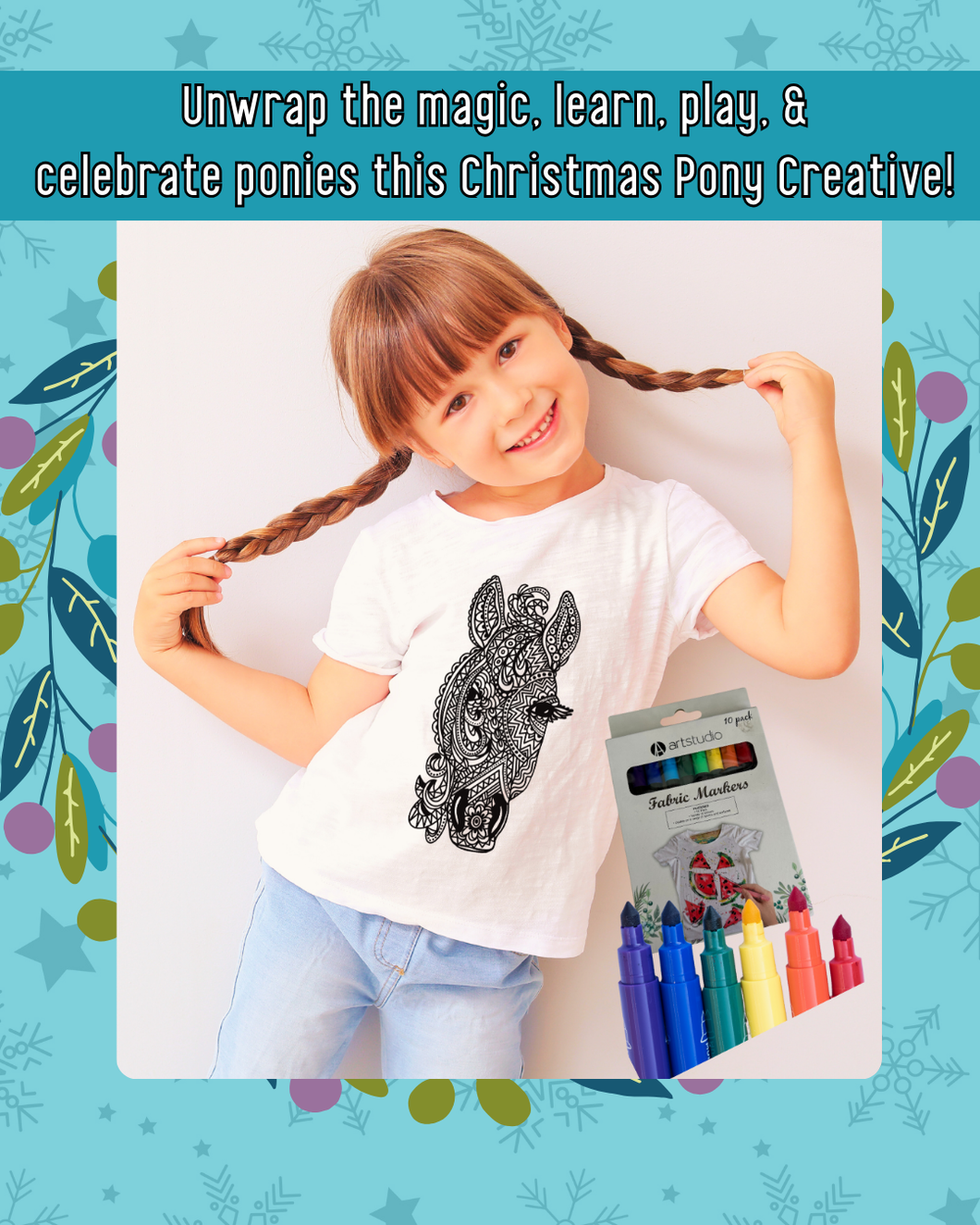 Pony Creative Mandala Colour-In T-Shirt & Fabric Marker Set!