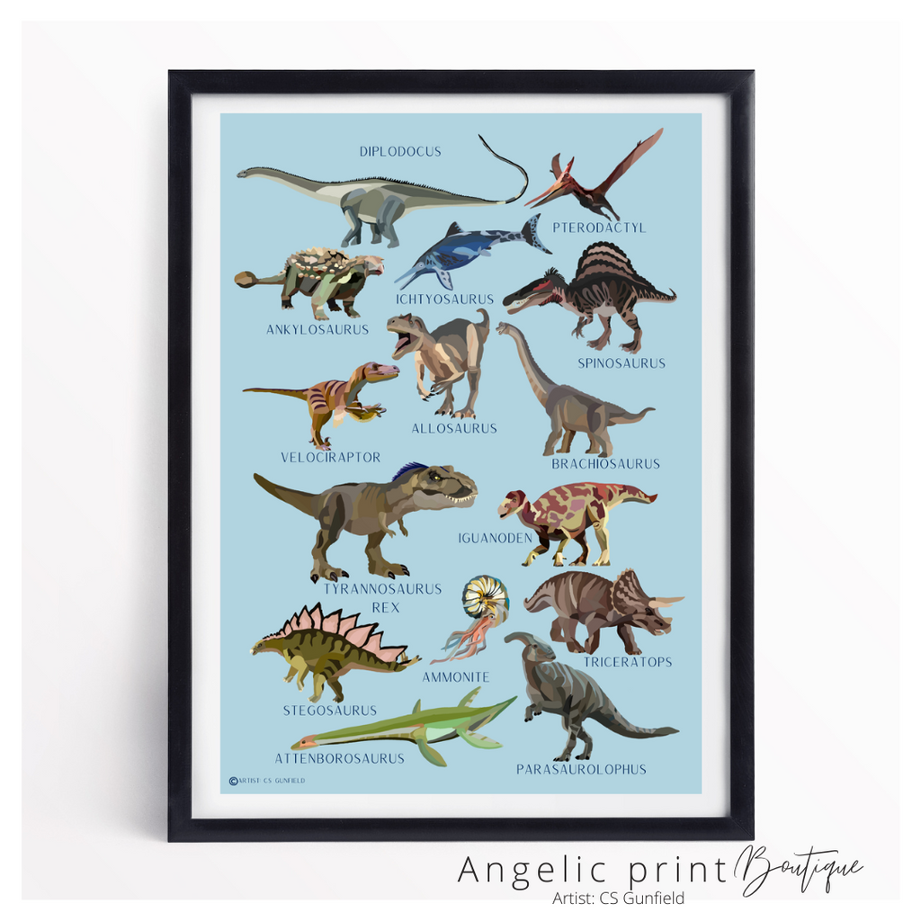 Hand illustrated Digital Dino prints set of 2