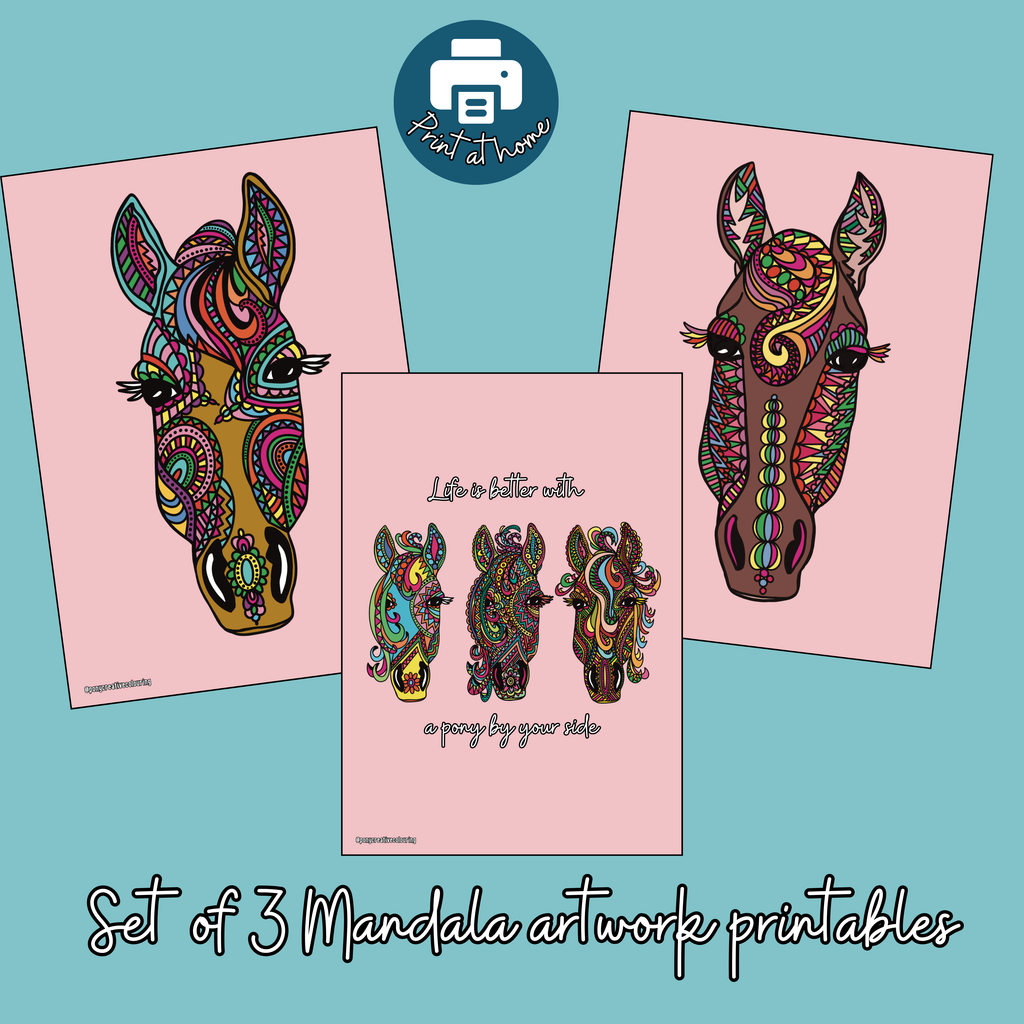 Pony Creative Mandala Artwork Prints set of 3