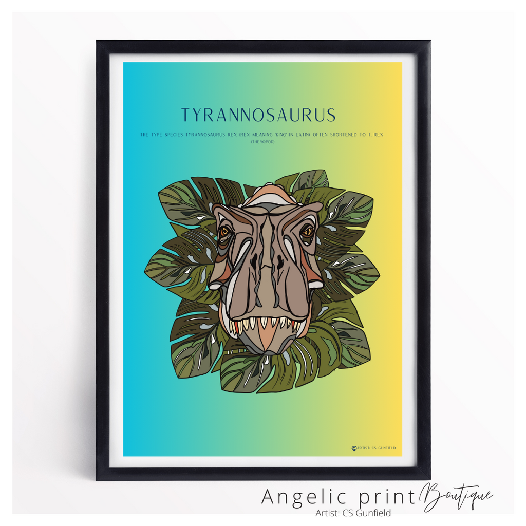 Hand illustrated Digital Dino prints set of 2