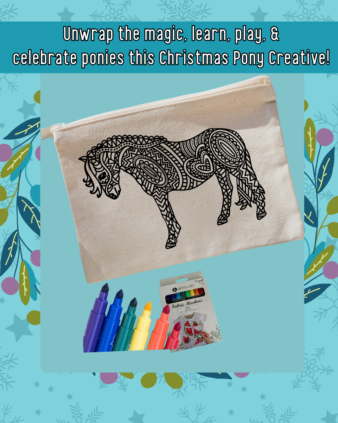 Pony Creative Mandala Colour-In Canvas Pouch & Fabric Marker Set!