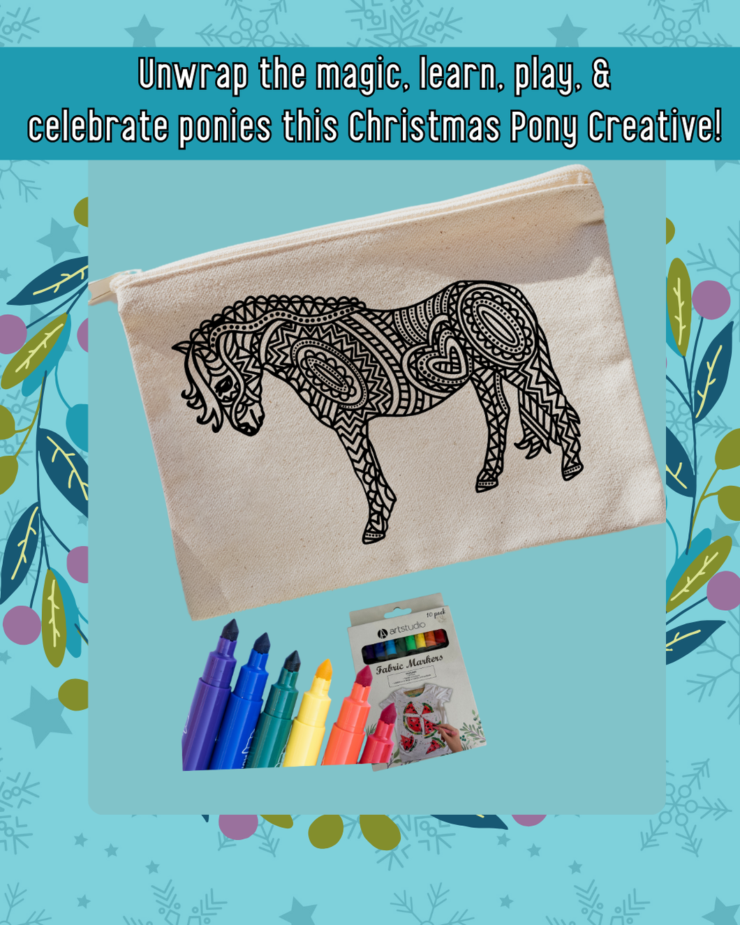 Pony Creative Mandala Colour-In Canvas Pouch & Fabric Marker Set!