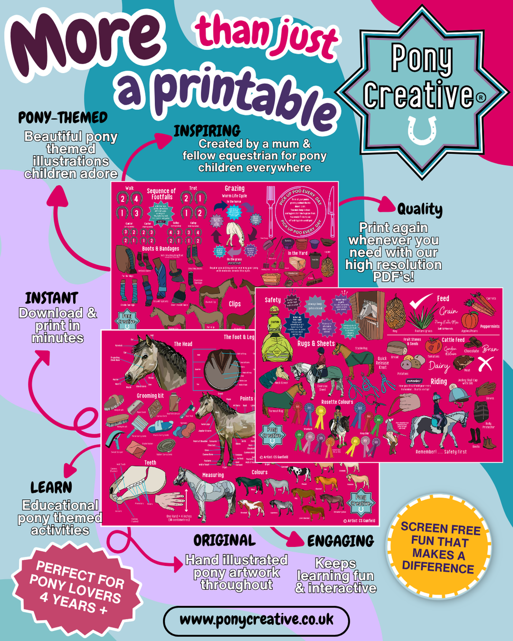 Pony Creative - A1 Learning Poster Printable SET OF 3