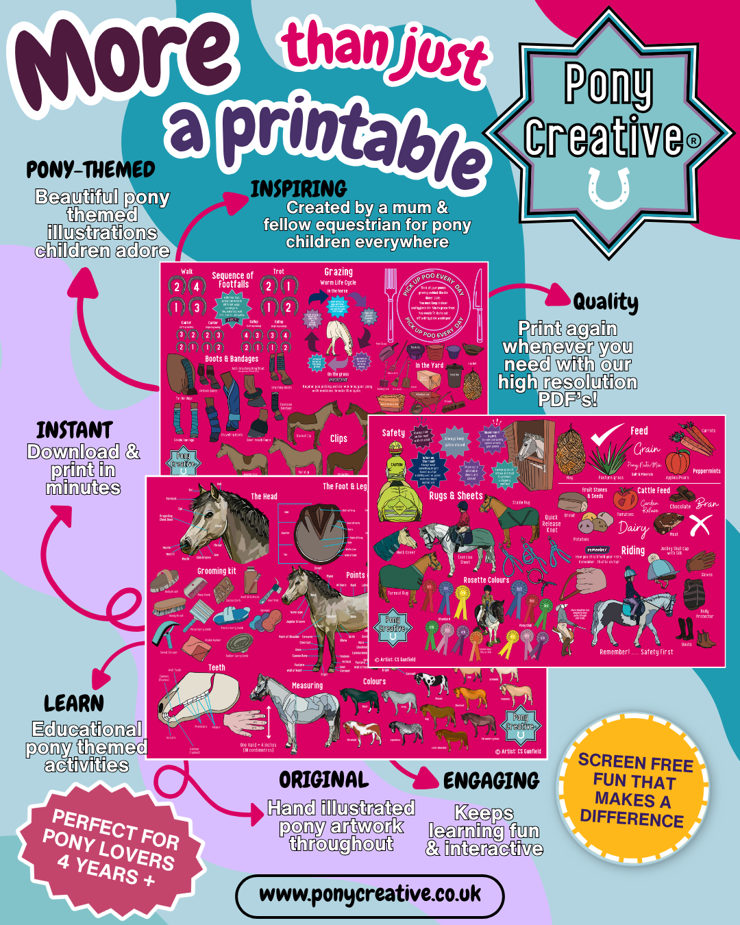 Pony Creative - A1 Learning Poster Printable SET OF 3