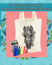Load image into Gallery viewer, Pony Creative Mandala Colour-In Canvas Tote Bag &amp; Fabric Marker Set!
