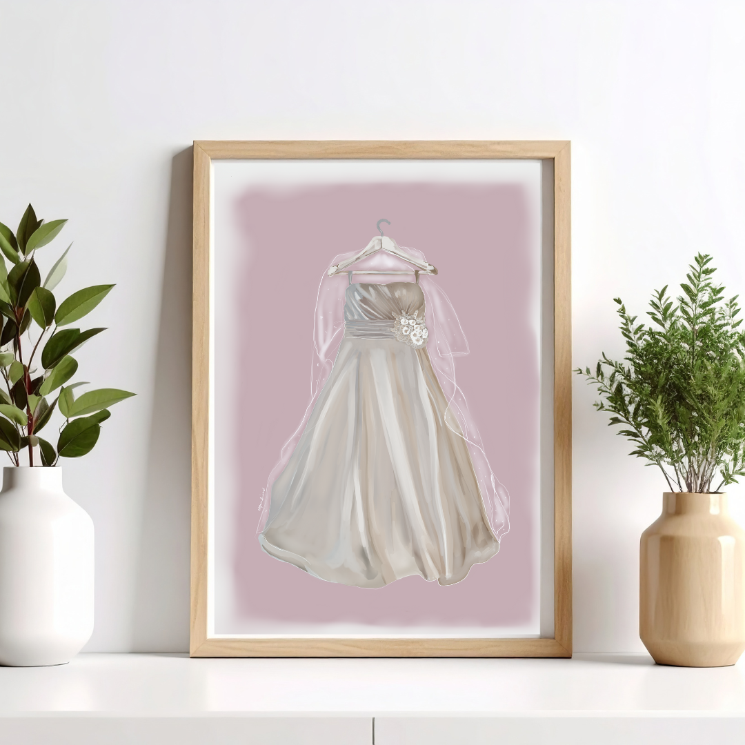 Bridal Gown, Bouquet & Accessories Hand illustrated Digital Sketch