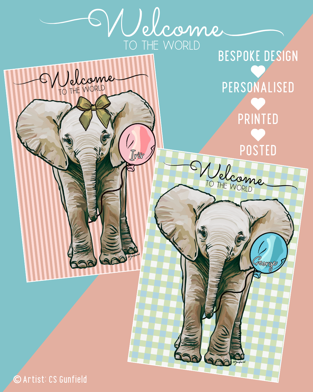 Welcome to the World Bespoke Baby Elephant Illustration