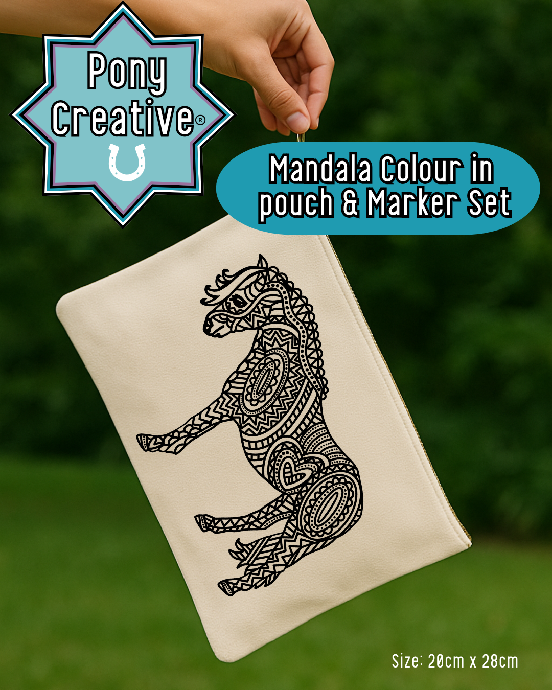 Pony Creative Mandala Colour-In Canvas Pouch & Fabric Marker Set!