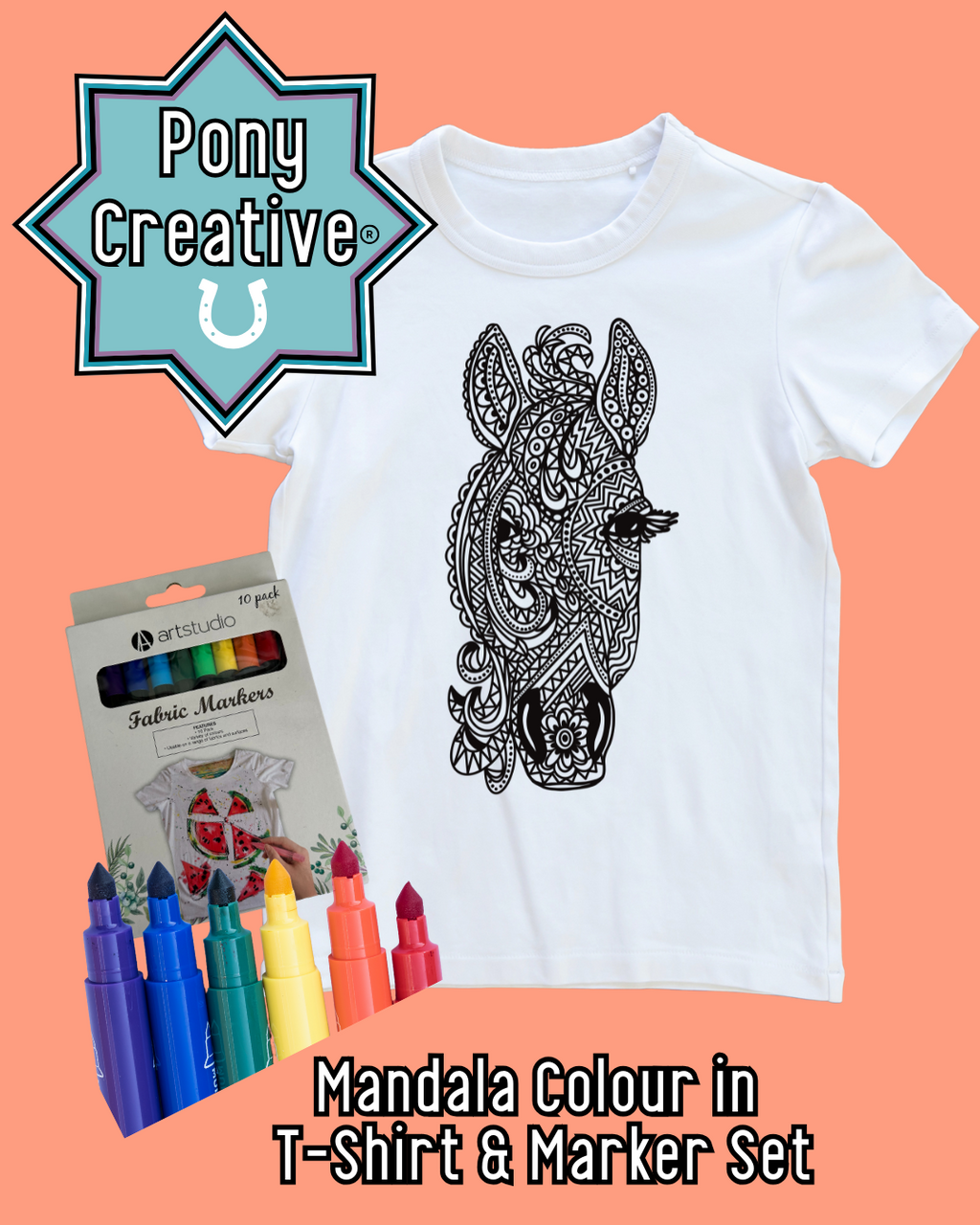 Pony Creative Mandala Colour-In T-Shirt & Fabric Marker Set!