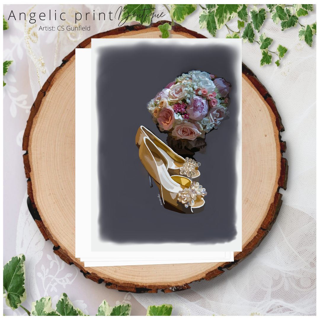 Bridal Gown, Bouquet & Accessories Hand illustrated Digital Sketch